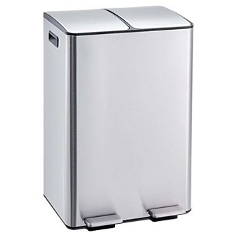 16 Gallon Dual Stainless Steel Kitchen Trash Can Soft-Close Foot Pedal Removable Inner Bucket
