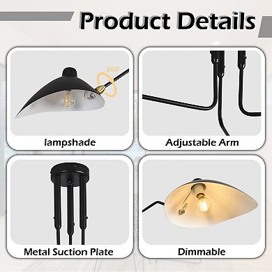 Mid-Century Modern 3-Light Black Chandelier with Adjustable Arms