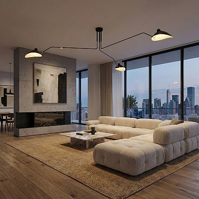 Mid-Century Modern 3-Light Black Chandelier with Adjustable Arms