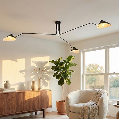 Mid-Century Modern 3-Light Black Chandelier with Adjustable Arms