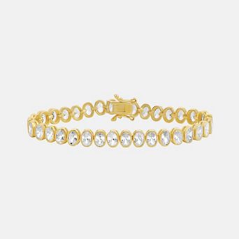 SHYMI Oval Bezel Tennis Bracelet — .925 Silver, 14K Gold-Plated, CZ, Size 7
