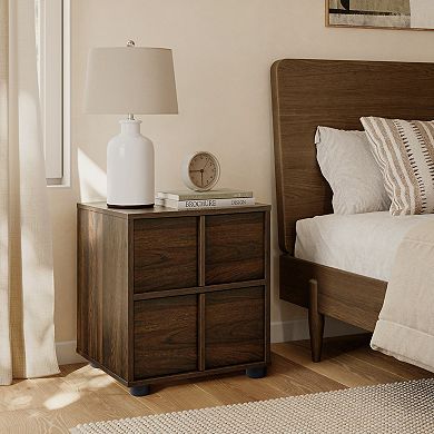 LuxenHome 21.65” Walnut Nightstand & End Table with Two-Drawer Storage in Durable Manufactured Wood