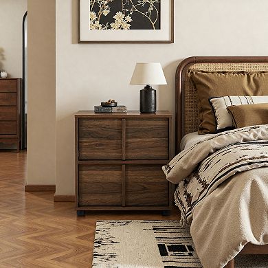 LuxenHome 21.65” Walnut Nightstand & End Table with Two-Drawer Storage in Durable Manufactured Wood