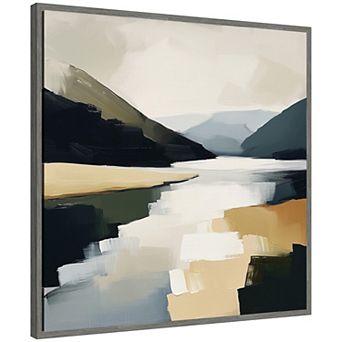 Sylvie Mountain Lake Modern Abstract Landscape Framed Canvas by The Creative Bunch Studio