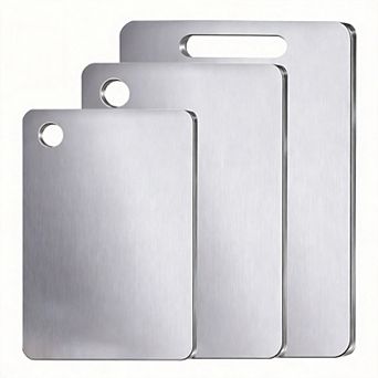 3 pc Pure Titanium Double-Sided Cutting Boards Dishwasher Safe Metal M L XL
