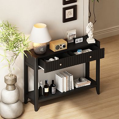 Console Table with Drawers and Storage Shelf, 29.5"H x 39.4"W x 11.8"D, Black