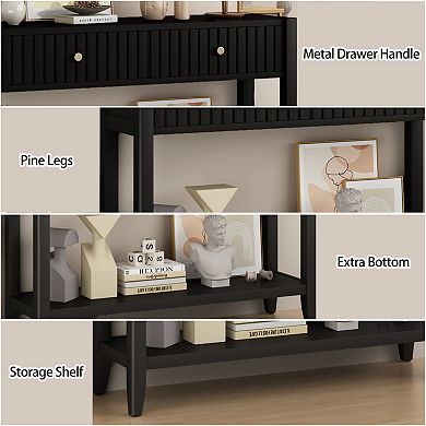 Console Table with Drawers and Storage Shelf, 29.5"H x 39.4"W x 11.8"D, Black