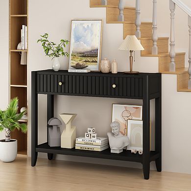 Console Table with Drawers and Storage Shelf, 29.5"H x 39.4"W x 11.8"D, Black