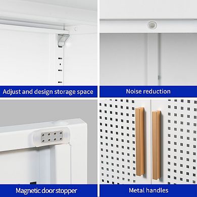CEWOR Metal Storage Cabinet with 2 Doors & Adjustable Shelves - Grid Doors, Including Anti Tipping