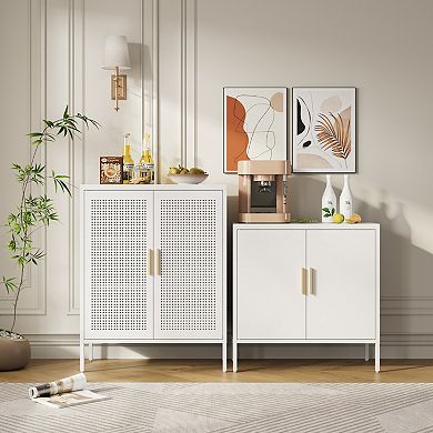 CEWOR Metal Storage Cabinet with 2 Doors & Adjustable Shelves - Grid Doors, Including Anti Tipping