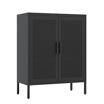CEWOR Metal Storage Cabinet with 2 Doors & Adjustable Shelves - Grid Doors, Including Anti Tipping