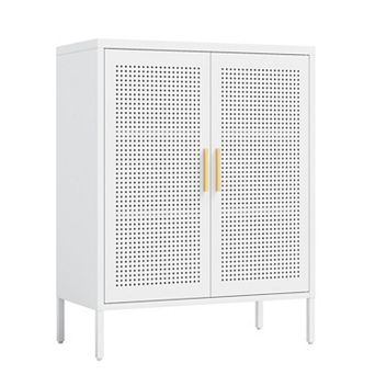 CEWOR Metal Storage Cabinet with 2 Doors & Adjustable Shelves - Grid Doors, Including Anti Tipping