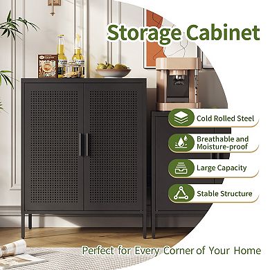Metal Storage Cabinet with 2 Doors and 2 Adjustable Shelves, Black