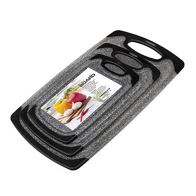 3-piece Reversible Plastic Chopping Board Non-slip Handle Juice Grooves BPA Free