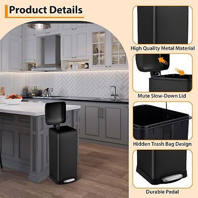 8 Gallon Step Stainless Steel Bathroom Trash Can Garbage Can with Removable Inner Bucket