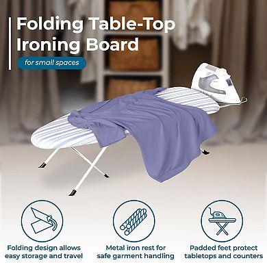 Foldable 32" Tabletop Ironing Board with Iron Rest Compact Travel Laundry