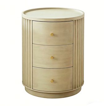 Modern Round Side Table with Drawer, Wood Nightstand for Bedroom & Living Room, 16" Diameter x 21" H