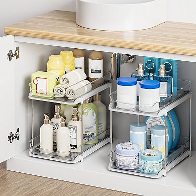 2-Tier Stackable Under Sink Organizer Pull-Out Drawers Adjustable Dividers