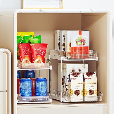 2-Tier Stackable Under Sink Organizer Pull-Out Drawers Adjustable Dividers