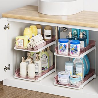 2 tier Stackable Under Sink Organizer Pull-Out Drawers Adjustable Dividers