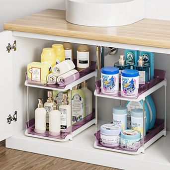 2 tier Stackable Under Sink Organizer Pull-Out Drawers Adjustable Dividers