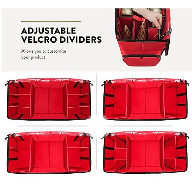 73-Slot Christmas Ornament Storage Box with Adjustable Trays & Pockets