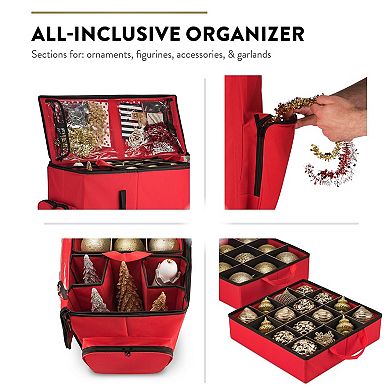 73-Slot Christmas Ornament Storage Box with Adjustable Trays & Pockets