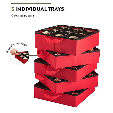 73-Slot Christmas Ornament Storage Box with Adjustable Trays & Pockets