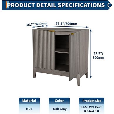 Fluted Storage Cabinet with Adjustable Shelf and Gold Handles