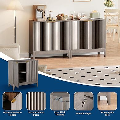 Fluted Storage Cabinet with Adjustable Shelf and Gold Handles