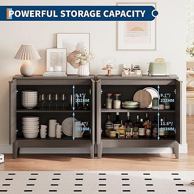 Fluted Storage Cabinet with Adjustable Shelf and Gold Handles