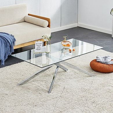 CEWOR 39" Rectangular Tempered Glass Coffee Table, Modern Living Room Center Table