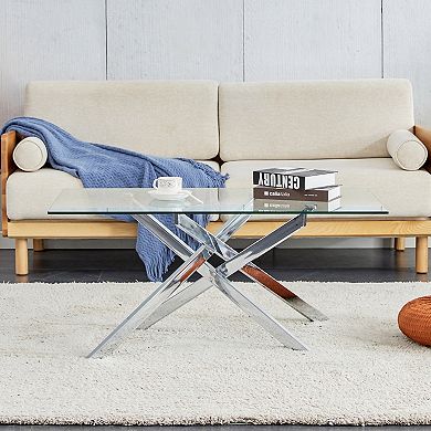 CEWOR 39" Rectangular Tempered Glass Coffee Table, Modern Living Room Center Table