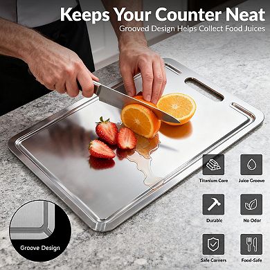 2 pieces Titanium Double-Sided Chopping Board Juice Groove Dishwasher Safe