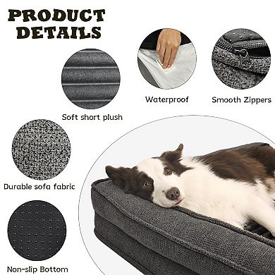 Dog Bed Waterproof Egg Foam Sofa L-Bolster Washable Removable Cover Non-Slip