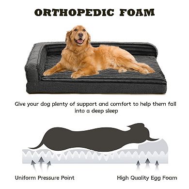 Dog Bed Waterproof Egg Foam Sofa L-Bolster Washable Removable Cover Non-Slip