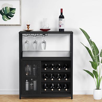 3-Tier Wine Bar Cabinet, Detachable Wine Rack & Storage Buffet