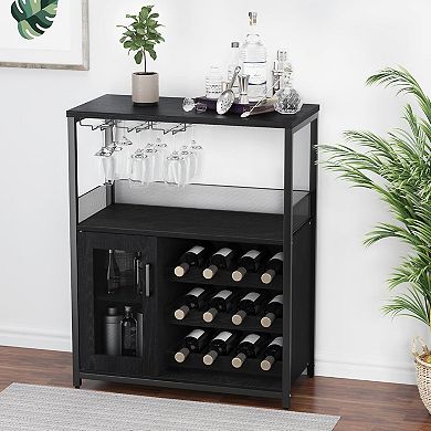 3-Tier Wine Bar Cabinet, Detachable Wine Rack & Storage Buffet