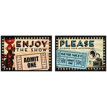 Vintage Movie Tickets 2 pc Framed Canvas Wall Art Set by Corinna Buchholz of Piddix