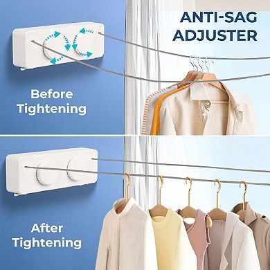 Heavy-Duty 304 Stainless Steel Retractable Clothesline 13.8ft 70lb Wall Mount