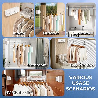 Heavy-Duty 304 Stainless Steel Retractable Clothesline 13.8ft 70lb Wall Mount