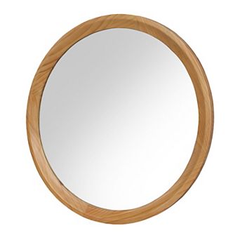 Natural Wood Round Wall Mirror 23.62" - Minimalist Solid Wood Frame, Light Oak Finish