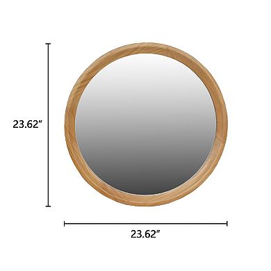 Natural Wood Round Wall Mirror 23.62" - Minimalist Solid Wood Frame, Light Oak Finish