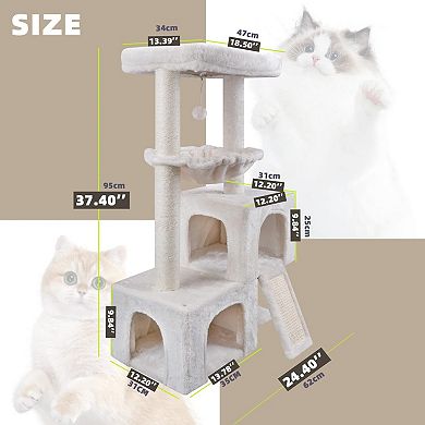 37.4" Cat Tree Tower Condo Activity Center Perch Hammock Balls