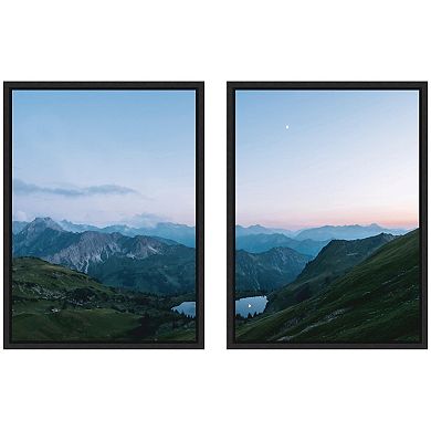 Sylvie Moonrise Over the Mountain Lake Framed Canvas Art Set by Michael Schauer