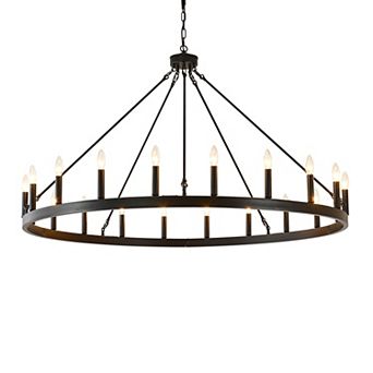 40" Farmhouse Wagon Wheel Chandelier, 20-Light Matte Black Industrial Pendant Lighting for High Ceil