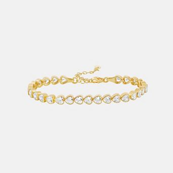 SHYMI Mini Heart Tennis Bracelet — .925 Silver, 14K Gold-Plated, CZ, 6" + 2" Ext