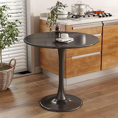 Modern Black Oval Dining Table, MDF Top and Steel Base