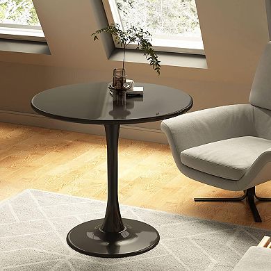 Modern Black Oval Dining Table, MDF Top and Steel Base