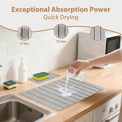 2 Large Stone Dish Drying Mat Diatomaceous Earth Foldable Coaster